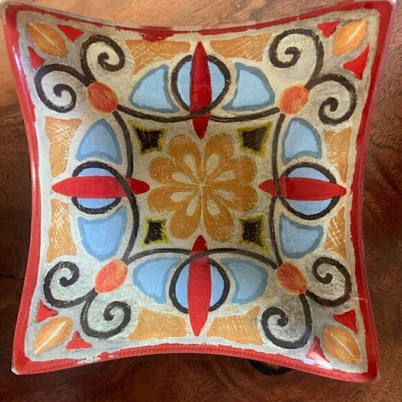 METAVERSE 4 Bohemian Rooster Tile Square III Daphne Brissonnet Glass Bowls - Picture 4 of 9